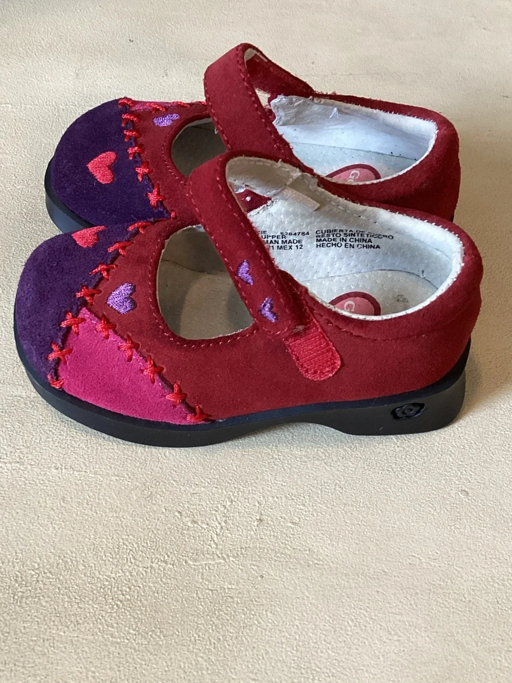Gerber Baby Shoes Red and Purple Heart Mary Jane Shoes Size 5 LNWOT